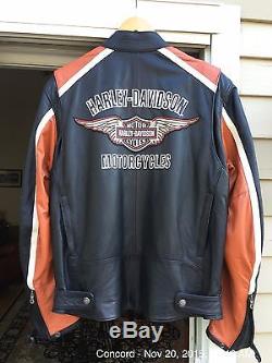 Harley Davidson Men's Classic Cruiser Black Orange Leather Jacket Large