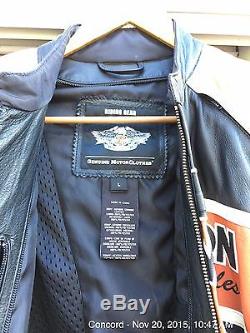 Harley Davidson Men's Classic Cruiser Black Orange Leather Jacket Large