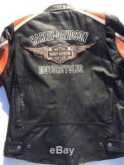 Harley Davidson Men's Classic Cruiser Orange Leather Jacket Large Armored Racing