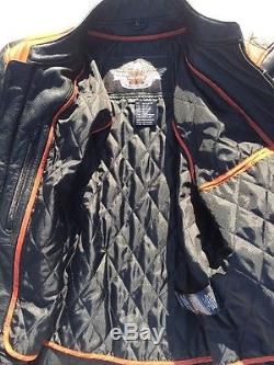 Harley Davidson Men's Classic Cruiser Orange Leather Jacket Large Armored Racing