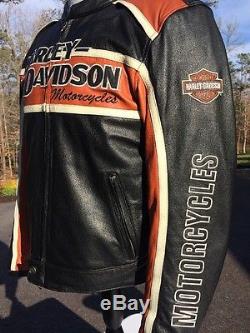 Harley Davidson Men's Classic Cruiser Orange Leather Jacket XL Racing Black B&S