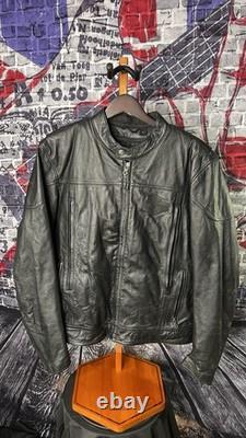 Harley-Davidson Men's L Black Leather Jacket Lightweight Cowhide Cafe Racer