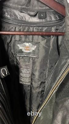 Harley-Davidson Men's L Black Leather Jacket Lightweight Cowhide Cafe Racer