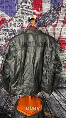 Harley-Davidson Men's L Black Leather Jacket Lightweight Cowhide Cafe Racer