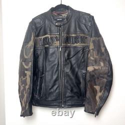 Harley Davidson Men's L Leather Motorcycle Jacket Camo Sleeves Riding Gear L