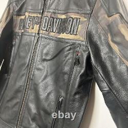 Harley Davidson Men's L Leather Motorcycle Jacket Camo Sleeves Riding Gear L