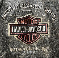 Harley Davidson Men's (L. Measures XL) Leather Bomber Embroidered Jacket, Patina
