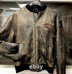 Harley Davidson Men's (L. Measures XL) Leather Bomber Embroidered Jacket, Patina