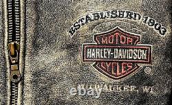 Harley Davidson Men's (L. Measures XL) Leather Bomber Embroidered Jacket, Patina