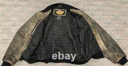 Harley Davidson Men's (L. Measures XL) Leather Bomber Embroidered Jacket, Patina