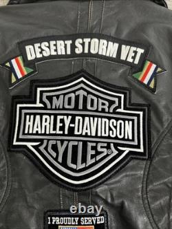 Harley Davidson Men's Leather Motorcycle Biker Jacket Desert Storm Vet Patch XL