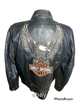 Harley Davidson Men's Legendary Eagle Vintage Black Leather Jacket Size Large
