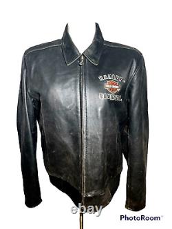 Harley Davidson Men's Legendary Eagle Vintage Black Leather Jacket Size Large