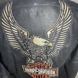 Harley Davidson Men's Legendary Eagle Vintage Black Leather Jacket Size Large