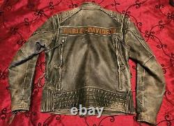 Harley Davidson Men's MAGNUM Distressed Leather Jacket 97016-15VM Triple Vent Lg