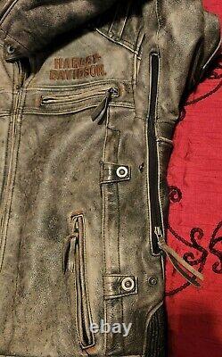 Harley Davidson Men's MAGNUM Distressed Leather Jacket 97016-15VM Triple Vent Lg