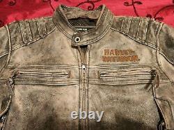 Harley Davidson Men's MAGNUM Distressed Leather Jacket 97016-15VM Triple Vent Lg