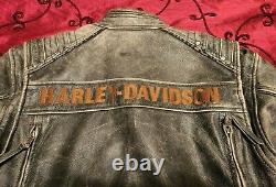 Harley Davidson Men's MAGNUM Distressed Leather Jacket 97016-15VM Triple Vent Lg