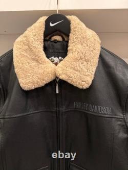 Harley-Davidson Men's Military Style Black Leather Bomber Jacket Sz M