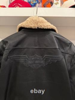 Harley-Davidson Men's Military Style Black Leather Bomber Jacket Sz M