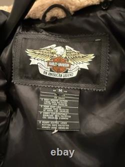 Harley-Davidson Men's Military Style Black Leather Bomber Jacket Sz M