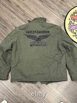 Harley-Davidson Men's Olive Green Military Style Bomber Jacket Xl