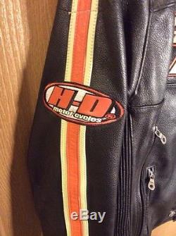 Harley Davidson Men's Rare Torque Orange Stripes Black Leather Jacket Large (L)