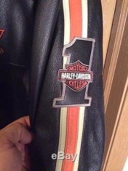 Harley Davidson Men's Rare Torque Orange Stripes Black Leather Jacket Large (L)