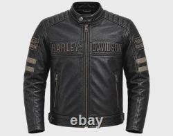 Harley Davidson Men's Reflective Skull Genuine Cowhide Leather Motorcycle Jacket