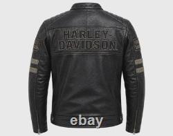 Harley Davidson Men's Reflective Skull Genuine Cowhide Leather Motorcycle Jacket