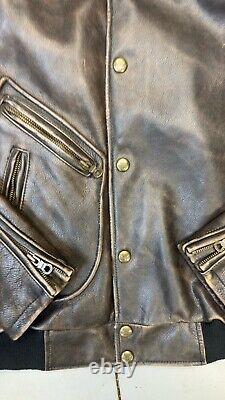 Harley Davidson Men's Vintage 90's D-Pocket Distressed Brown Leather Jacket M