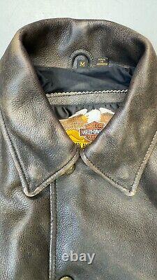 Harley Davidson Men's Vintage 90's D-Pocket Distressed Brown Leather Jacket M