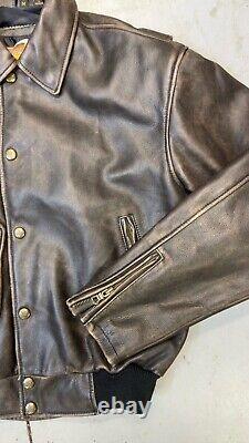 Harley Davidson Men's Vintage 90's D-Pocket Distressed Brown Leather Jacket M