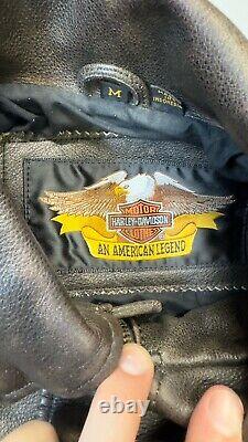 Harley Davidson Men's Vintage 90's D-Pocket Distressed Brown Leather Jacket M