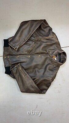 Harley Davidson Men's Vintage 90's D-Pocket Distressed Brown Leather Jacket M