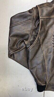 Harley Davidson Men's Vintage 90's D-Pocket Distressed Brown Leather Jacket M