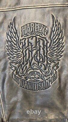 Harley Davidson Men's Vintage 90's D-Pocket Distressed Brown Leather Jacket M