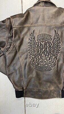 Harley Davidson Men's Vintage 90's D-Pocket Distressed Brown Leather Jacket M