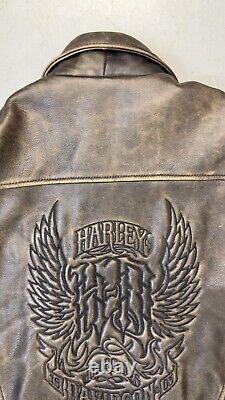 Harley Davidson Men's Vintage 90's D-Pocket Distressed Brown Leather Jacket M