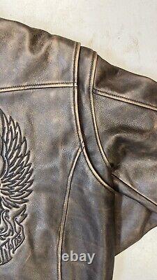 Harley Davidson Men's Vintage 90's D-Pocket Distressed Brown Leather Jacket M