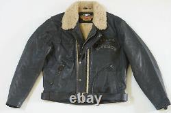 Harley Davidson Men's Vintage 90's Shearling Black Leather BOMBER Jacket Rare XL