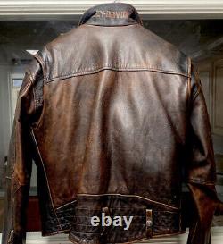 Harley Davidson Men's (XL) Dark Brown Black Leather Jacket, Vintage Distressed