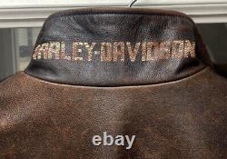 Harley Davidson Men's (XL) Dark Brown Black Leather Jacket, Vintage Distressed