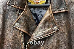 Harley Davidson Men's (XL) Dark Brown Black Leather Jacket, Vintage Distressed