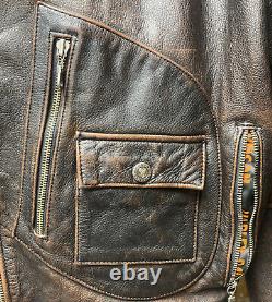 Harley Davidson Men's (XL) Dark Brown Black Leather Jacket, Vintage Distressed