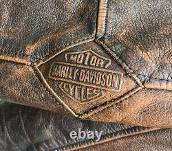 Harley Davidson Men's (XL) Dark Brown Black Leather Jacket, Vintage Distressed