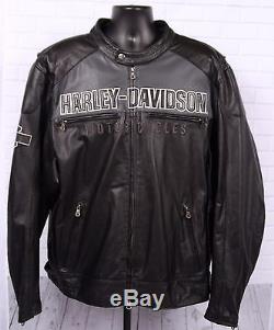 Harley Davidson Mens 2XL Leather Jacket B&S Reflective Black Gray Motorcycle XXL