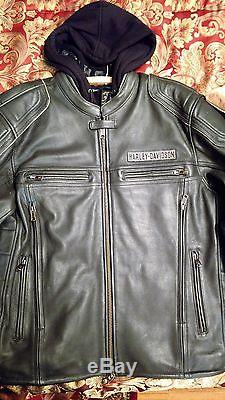 Harley Davidson Mens 3n1 Leather Jacket w Hoodie 2xl xxl Reflect Willie G Skull