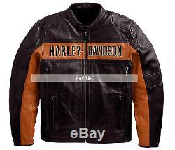 Harley Davidson Mens Black Orange Classic Riding Leather Jacket