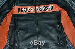 Harley Davidson Mens Black Orange Classic Riding Leather Jacket